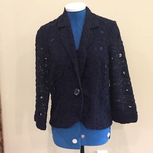 Anthropologie Tabitha Navy Lace Blazer